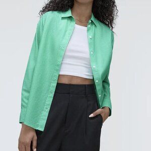 Everlane The Silky Cotton Relaxed Button Down Shirt Striped Jade Green White 8